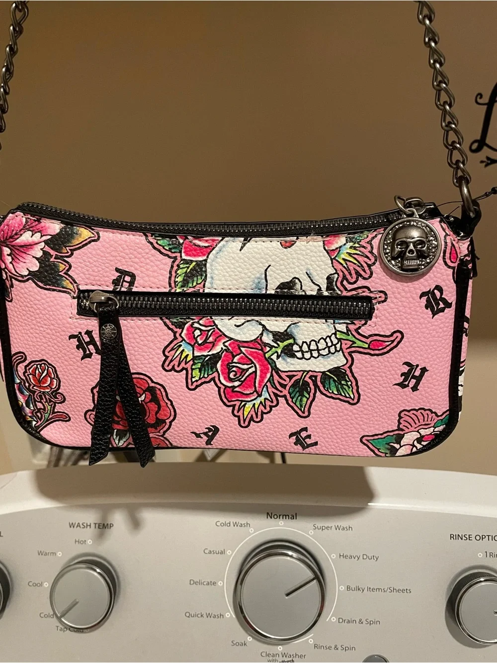 NWT Ed Hardy Pink Skull-Print Shoulder Bag